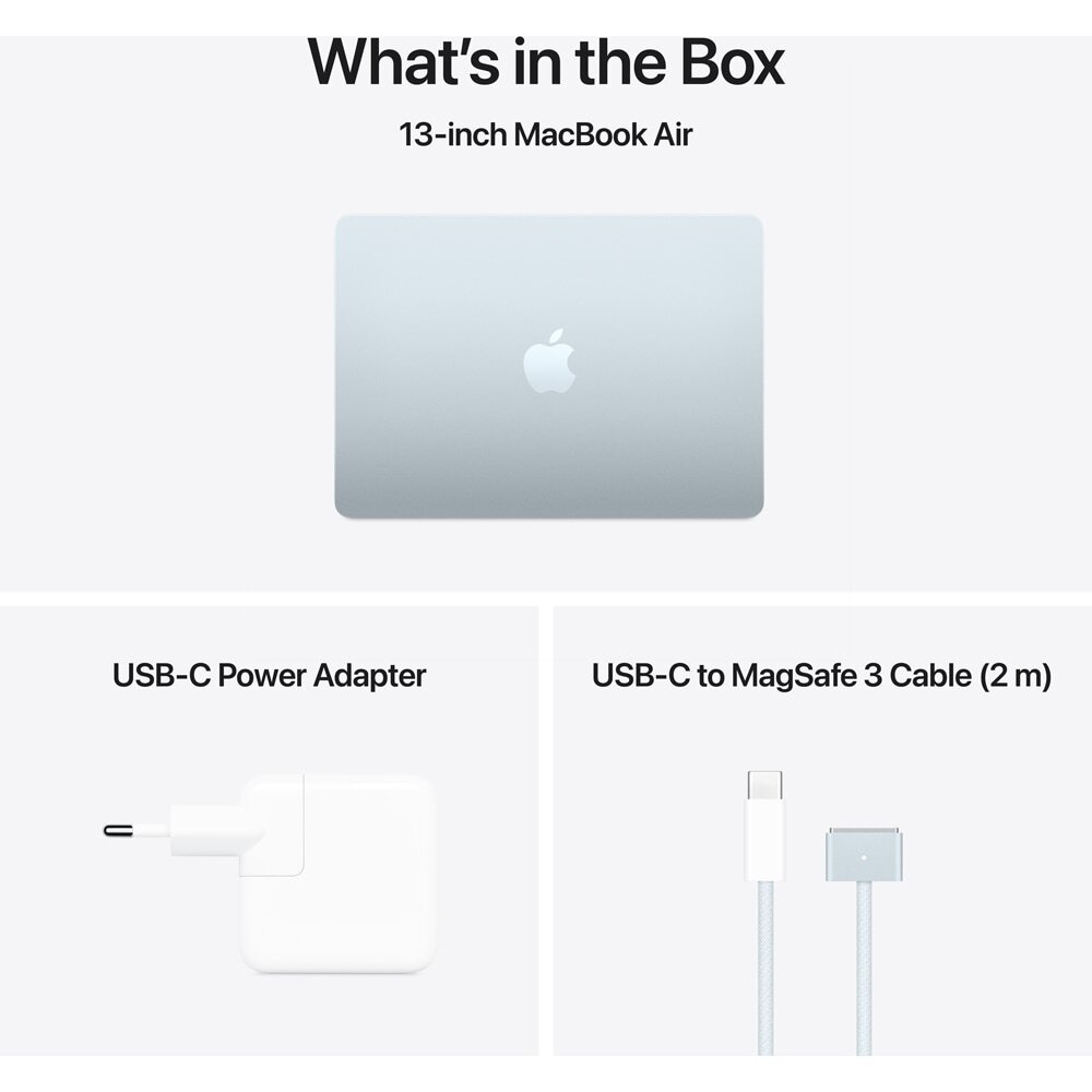 Laptop APPLE MacBook Air 13 review — Imagine 4 Laptop APPLE MacBook Air 13 mc6t4ro/a, Apple M4, 13.6" Retina Display, 16GB, SSD 256GB, 8-core GPU, macOS Sequoia, Sky Blue, Tastatura layout INT, Manual RO — imagine 4