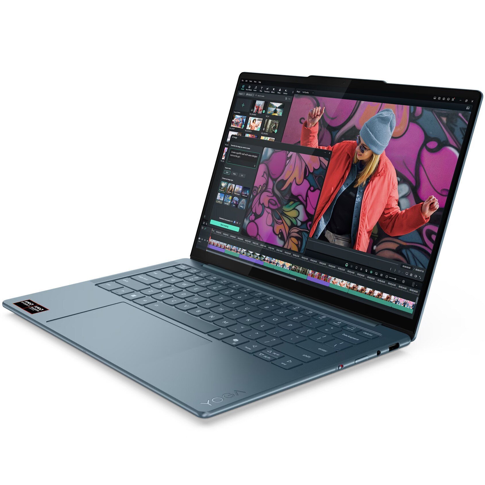 Laptop Lenovo Yoga Slim 7 14AKP10 cu procesor AMD Ryzen™ AI 7 350 pana la 5.0GHz, 14" 2.8K WQXGA+ , OLED, 120Hz, 32GB LPDDR5x RAM, 1TB SSD, AMD Radeon™ 860M Graphics, Windows® 11 Home, Tidal Teal, 3y on-site Premium Care — imagine 7