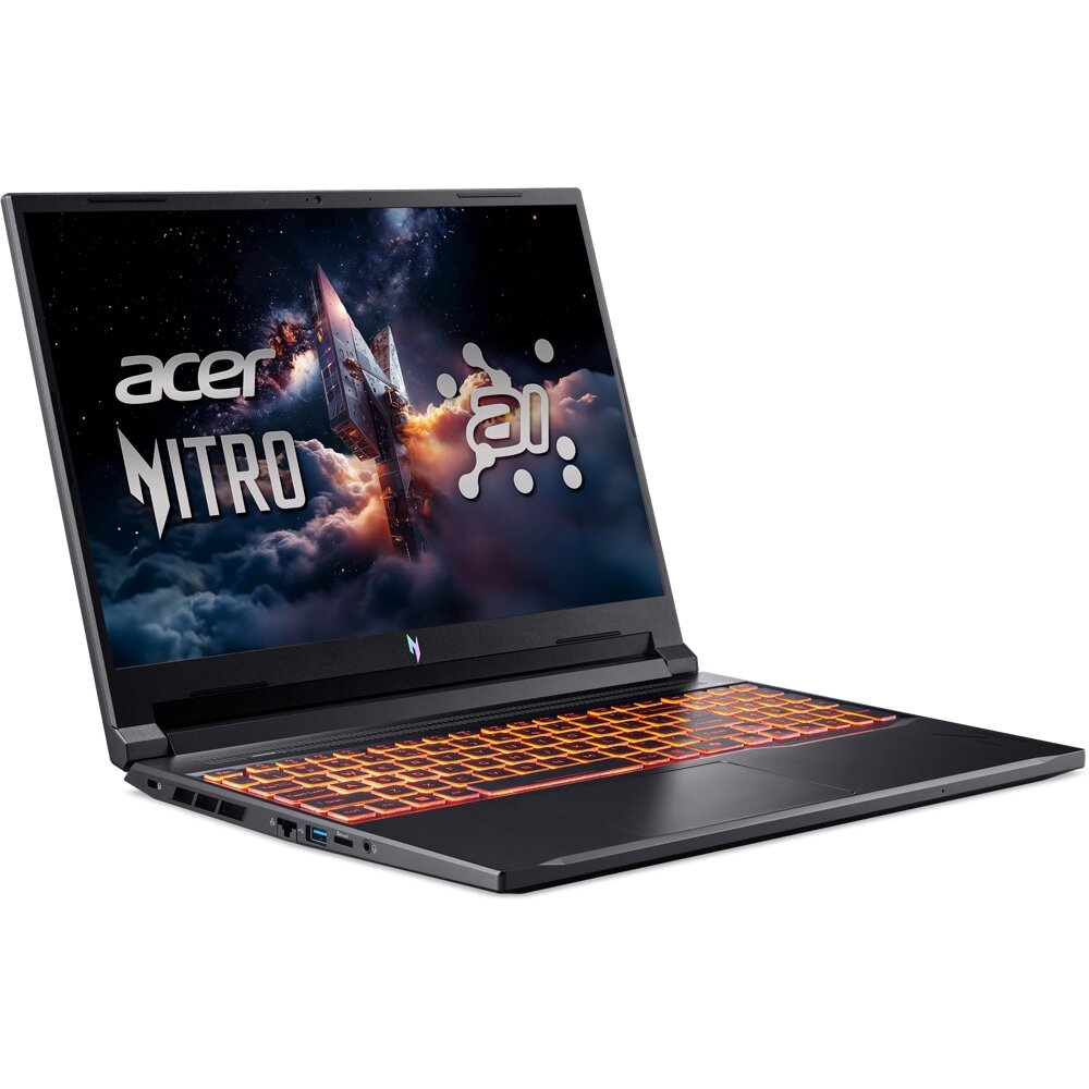 Laptop Gaming ACER Nitro V16 AI ANV16-61-R6YG, AMD Ryzen AI 9 365 pana la 5GHz, 16" WUXGA, 32GB, SSD 1TB, NVIDIA GeForce RTX 5070 8GB, Free DOS, Obsidian Black — imagine 1