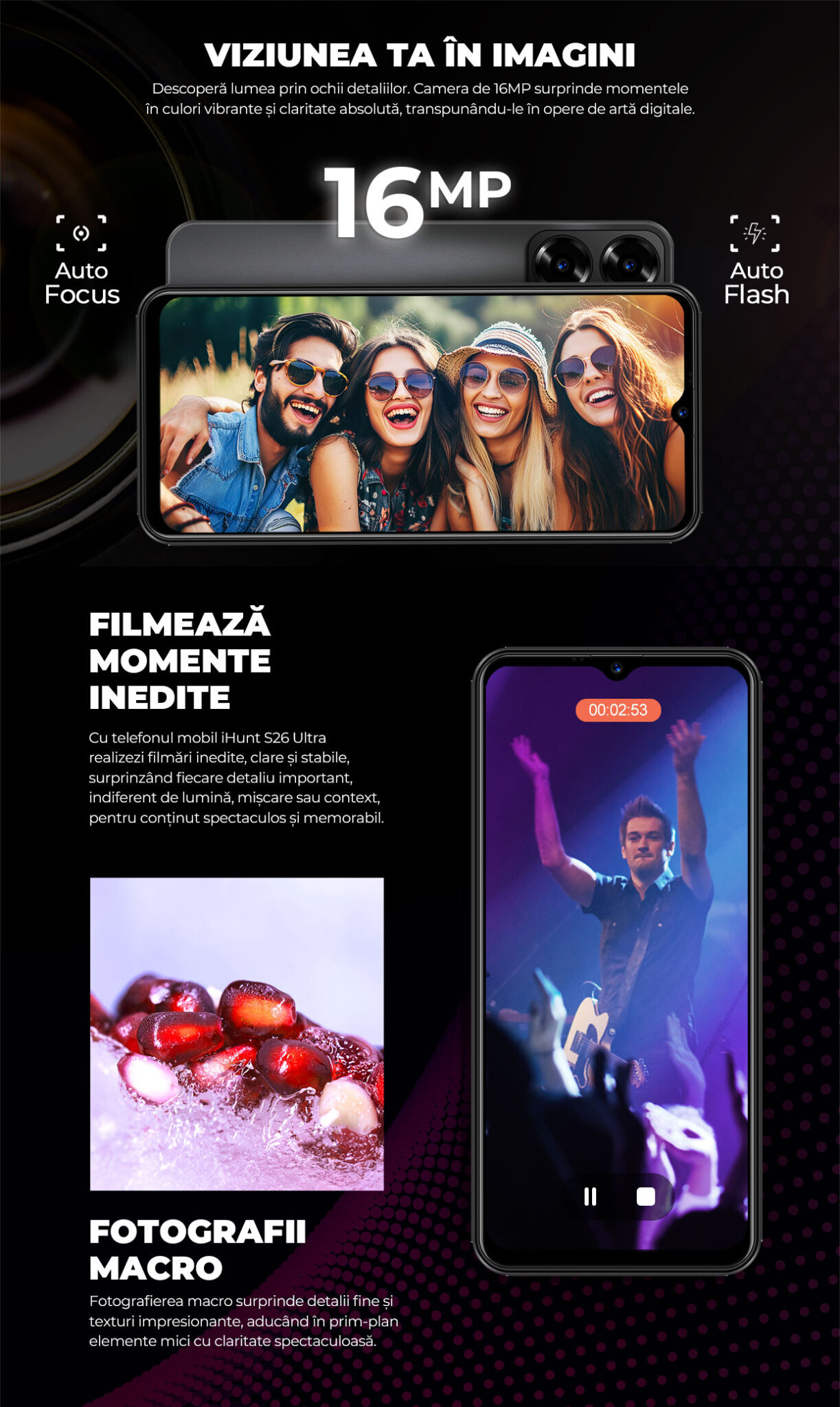 iHunt S26 Ultra review — Imagine 5 Telefon mobil iHunt S26 Ultra, 4G, Dual SIM, 6.52" HD+ IPS, Octa-Core, 8GB RAM, 128GB, Radio FM, Deblocare Faciala, 4850mAh, Android 14, Black — imagine 5
