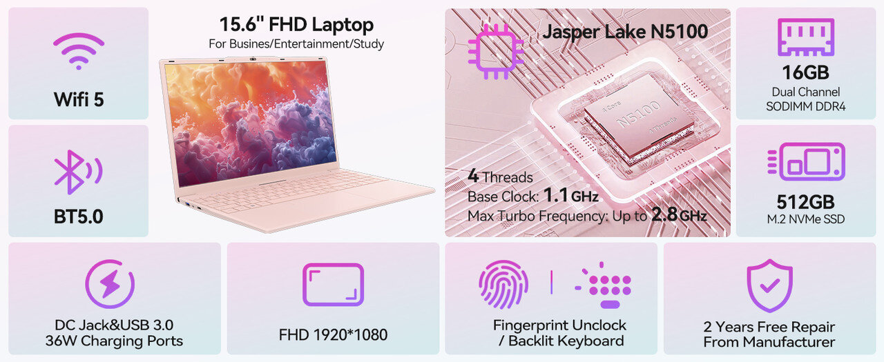 Laptop Auusda cu procesor Intel Alder Celeron N5100 review — Imagine 2 Laptop Auusda cu procesor Intel Alder Celeon N5100,4C/4T, 16GB, 512Go SSD, 15 "6" FHD, Windows 11, Intel UHD Graphics, Roz - eMAG.ro — imagine 2