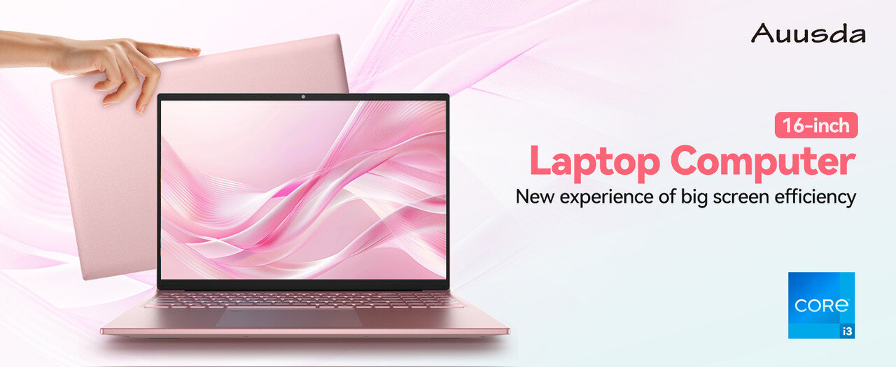 Laptop Auusda, Procesor Intel Corel i3 1000NG4 (pana la 3.2 GHz),, 16GB, SSD 1TB, Roz, 16" FHD, Windows 11 Pro, Intel Iris Plus Graphics, Roz — imagine 1